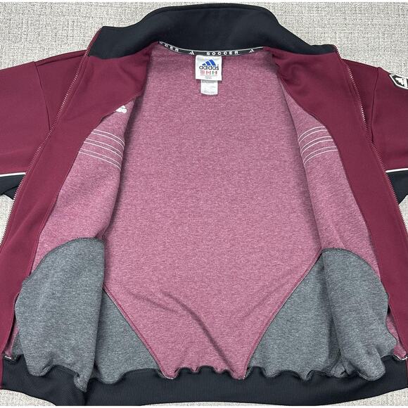 Adidas Jacket Mens Large Maroon Black Soccer Full Zip Track Athletic Retro Y2K - Picture 5 of 11